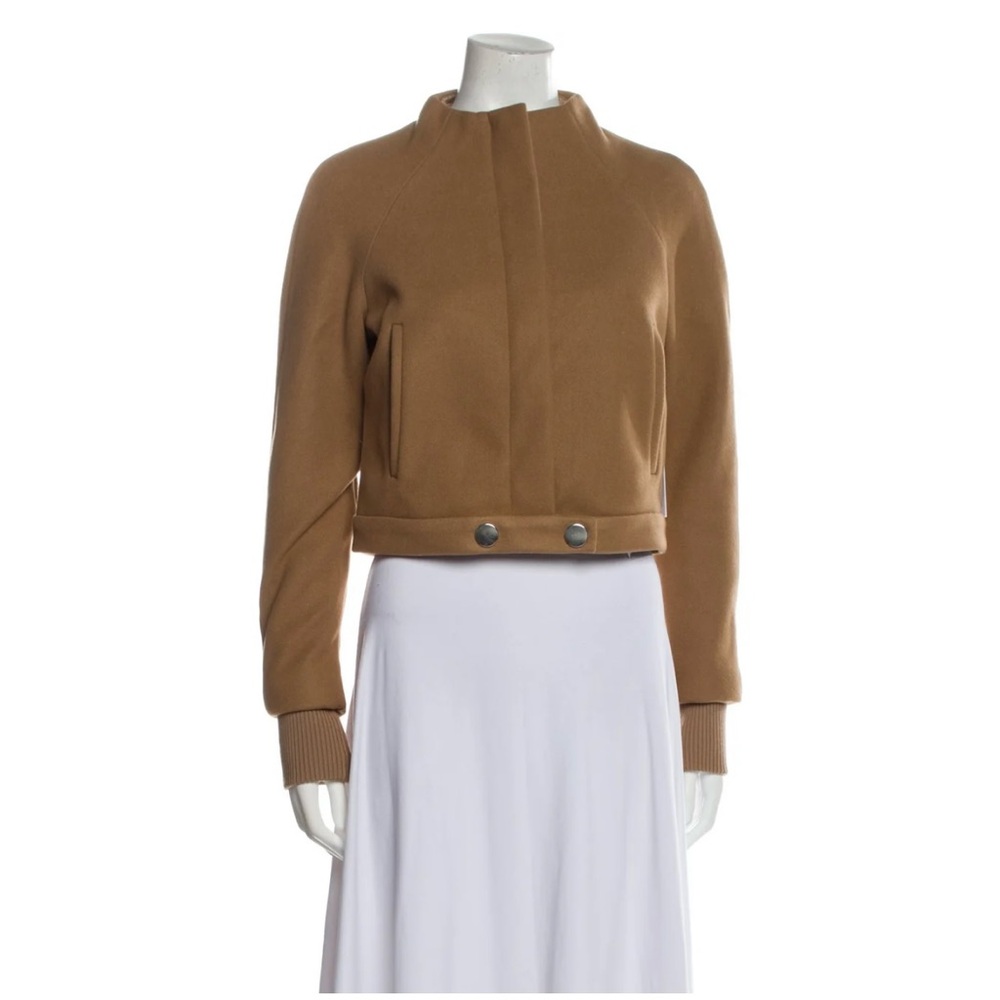 Jason Wu Tan Bomber Jacket with Ribbed Collar and Zip-Up Front